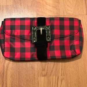J. Crew red buffalo check clutch